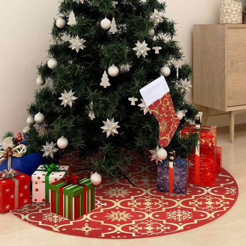 Luxury Christmas Tree Skirt with Sock Red