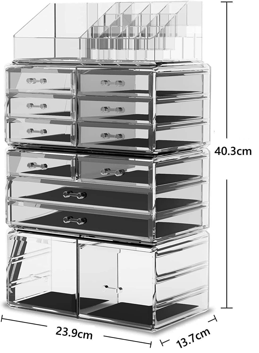 Makeup Cosmetic Organizer Storage With 12 Drawers Display Boxes (Clear)