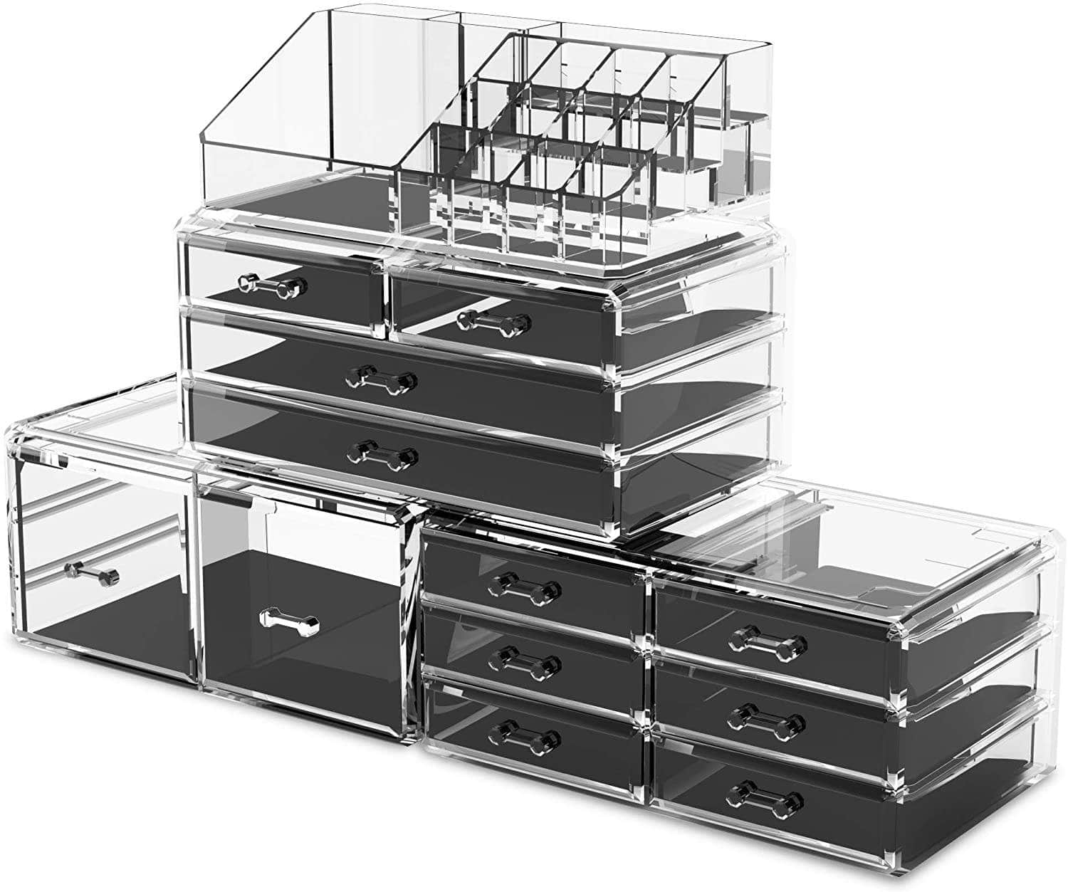 Makeup Cosmetic Organizer Storage With 12 Drawers Display Boxes (Clear)