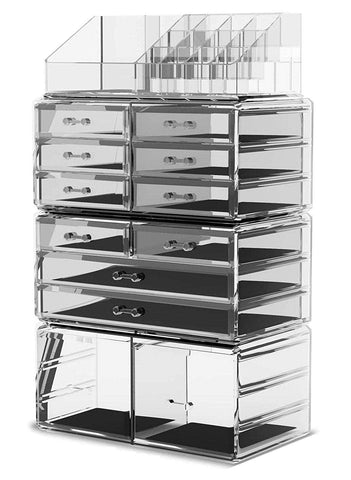 Makeup Cosmetic Organizer Storage With 12 Drawers Display Boxes (Clear)