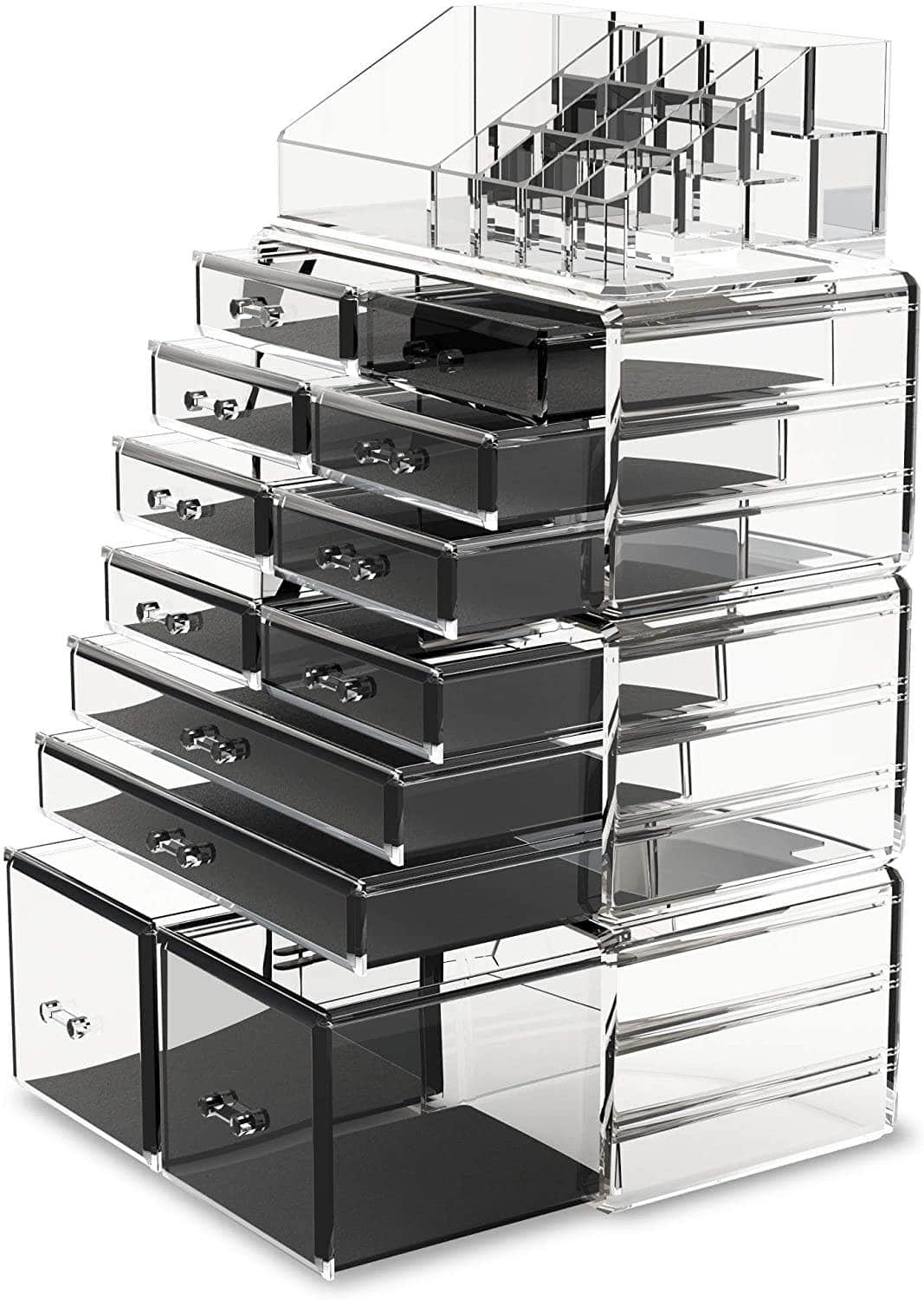 Makeup Cosmetic Organizer Storage With 12 Drawers Display Boxes (Clear)