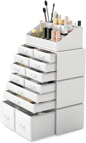 Makeup Cosmetic Organizer Storage With 12 Drawers Display Boxes (White)