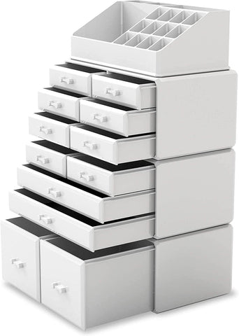 Makeup Cosmetic Organizer Storage With 12 Drawers Display Boxes (White)