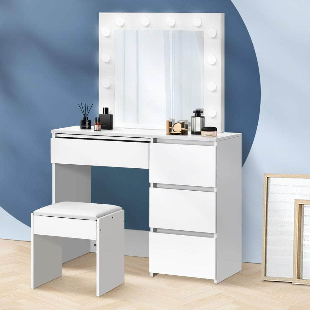 Makeup Desk with Mirror, Storage, and 12 LED Lighting-Wood\White\Black