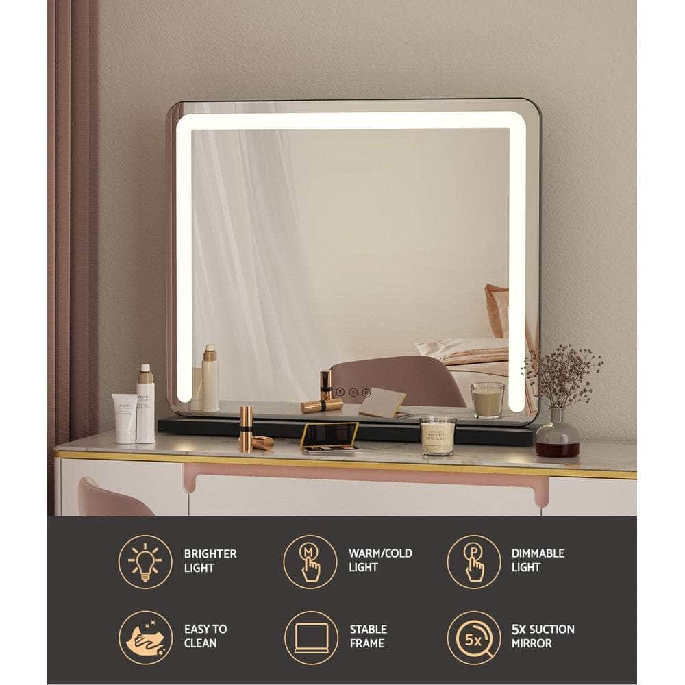 Makeup Mirror 60x50cm Hollywood Vanity with LED Light Tabletop Black