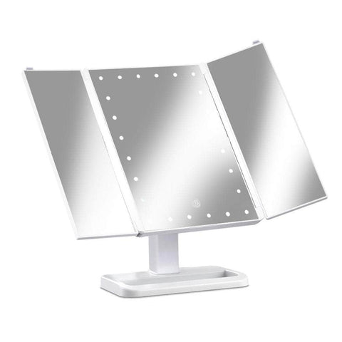 Makeup Mirror With 24 Led Light Tri-Fold Dimmable Tabletop Storage