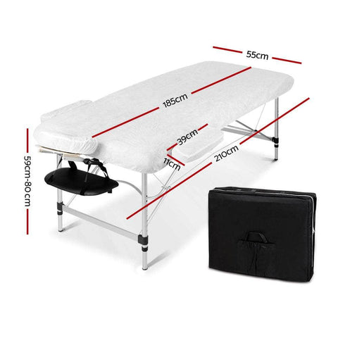 Massage Table 55Cm Portable 2 Fold Aluminium Beauty Bed Black