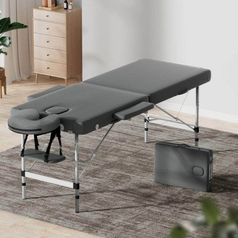 Massage Table 55Cm Portable 2 Fold Aluminium Beauty Bed Grey