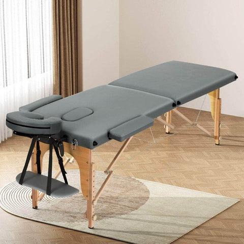 Massage Table 56Cm Portable 2 Fold Wooden Beauty Bed Grey