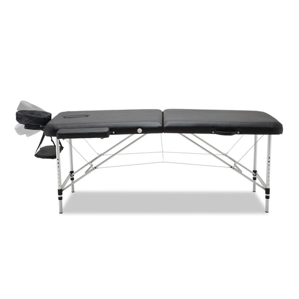 Massage Table 70Cm Portable 2 Fold Aluminium Beauty Bed Black