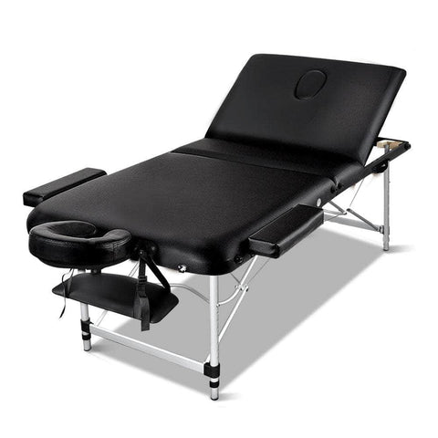 Massage Table 70Cm Portable 3 Fold Aluminium Beauty Bed Black