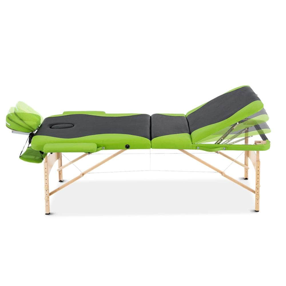 Massage Table 70Cm Portable 3 Fold Wooden Beauty Bed Green