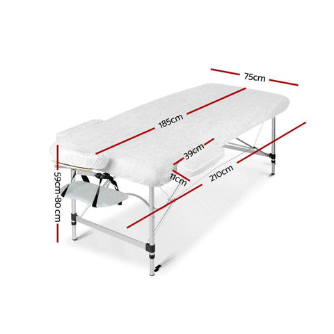 Massage Table 75Cm Portable 2 Fold Aluminium Beauty Bed White