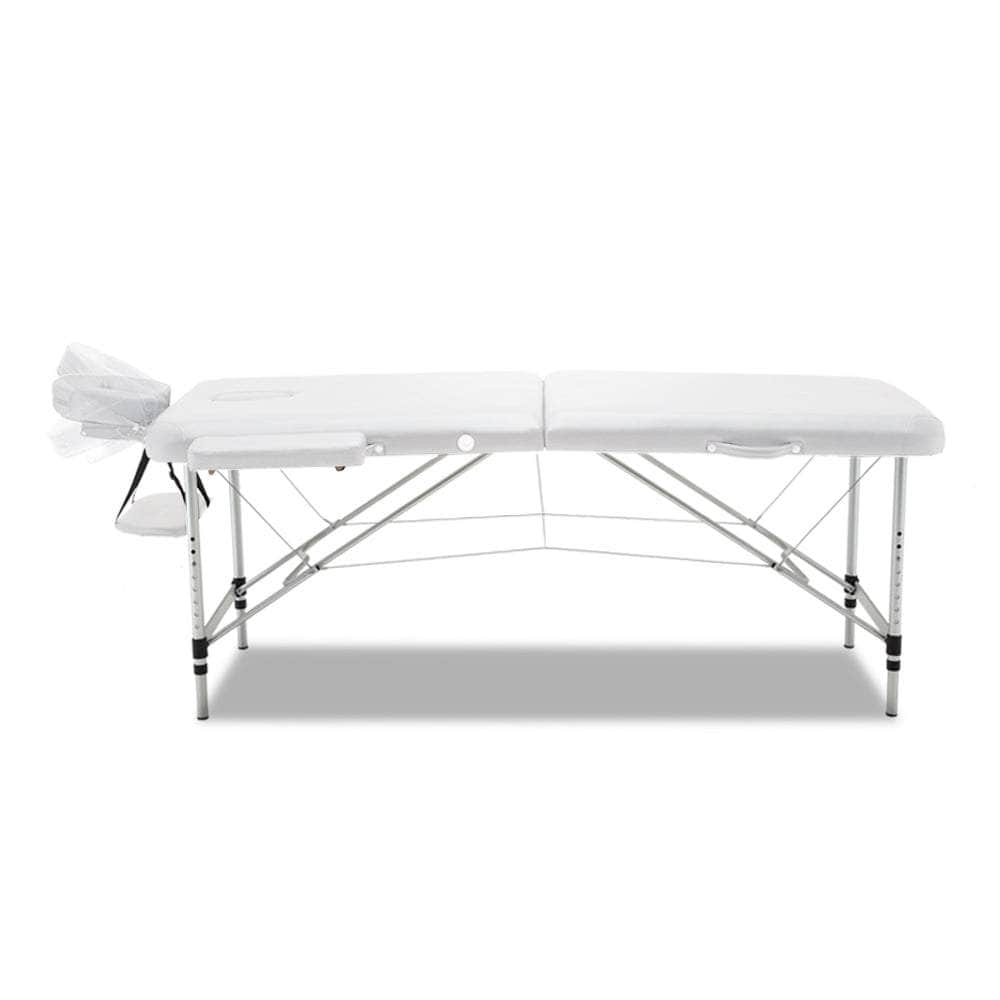 Massage Table 75Cm Portable 2 Fold Aluminium Beauty Bed White