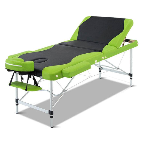 Massage Table 75Cm Portable 3 Fold Aluminium Beauty Bed Green