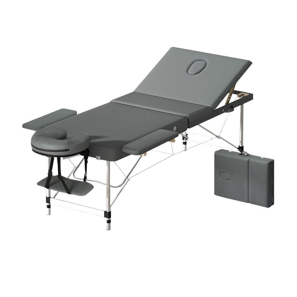 Massage Table 75Cm Portable 3 Fold Aluminium Beauty Bed Grey