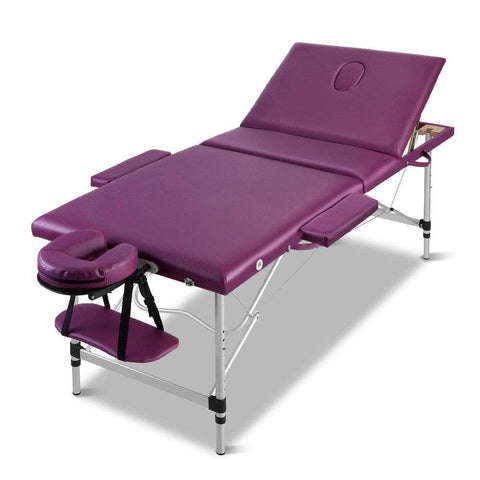 Massage Table 75Cm Portable 3 Fold Aluminium Beauty Bed Violet