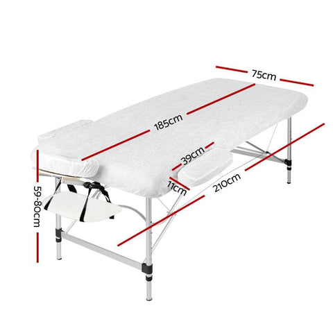 Massage Table 75Cm Portable 3 Fold Aluminium Beauty Bed White