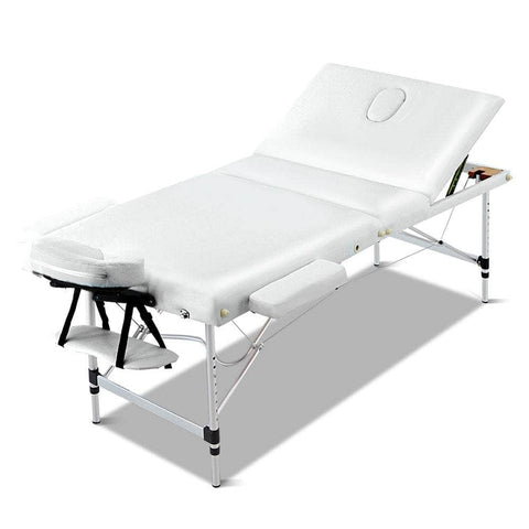 Massage Table 75Cm Portable 3 Fold Aluminium Beauty Bed White