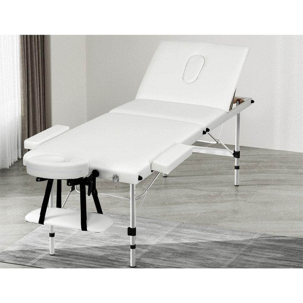 Massage Table 85Cm Portable 3 Fold Aluminium Beauty Bed Black