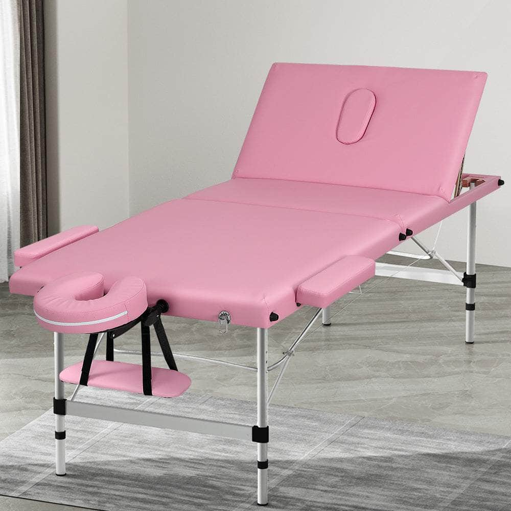 Massage Table 85Cm Portable 3 Fold Aluminium Beauty Bed Black