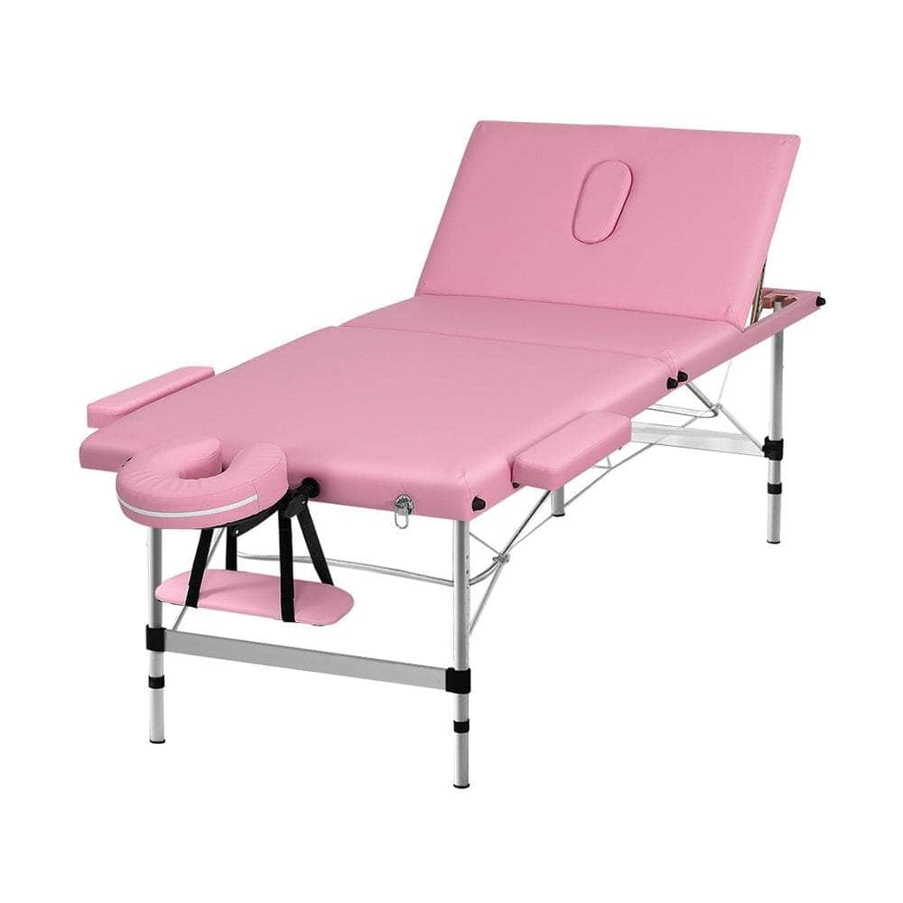 Massage Table 85Cm Portable 3 Fold Aluminium Beauty Bed Black