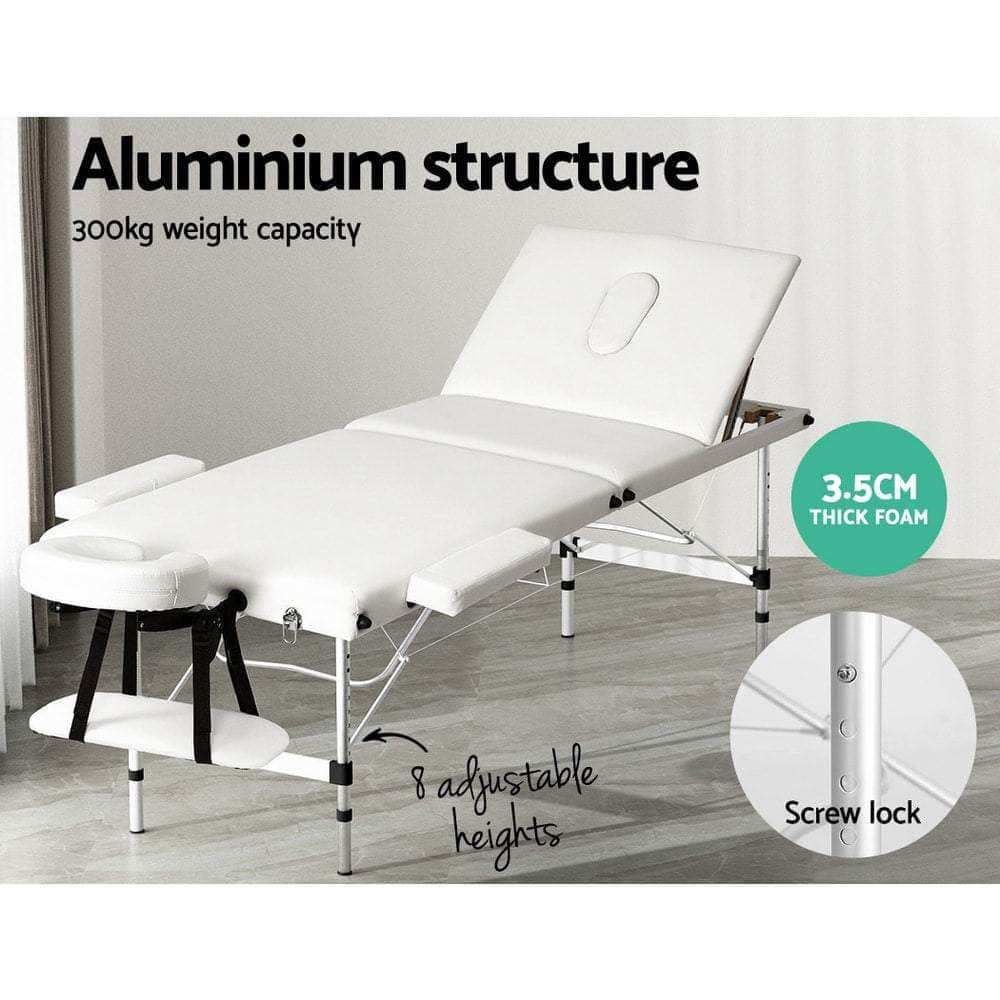 Massage Table 85Cm Portable 3 Fold Aluminium Beauty Bed Black