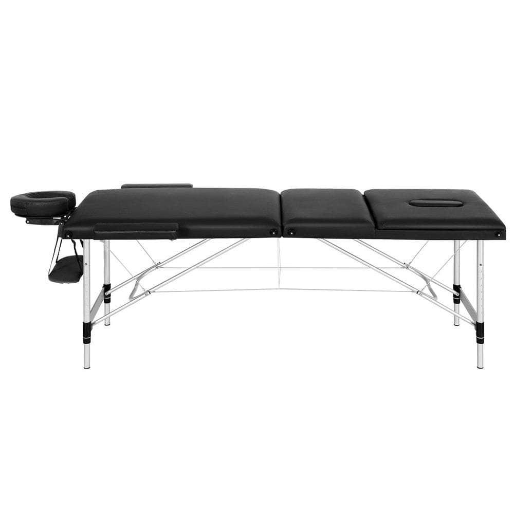 Massage Table 85Cm Portable 3 Fold Aluminium Beauty Bed Black