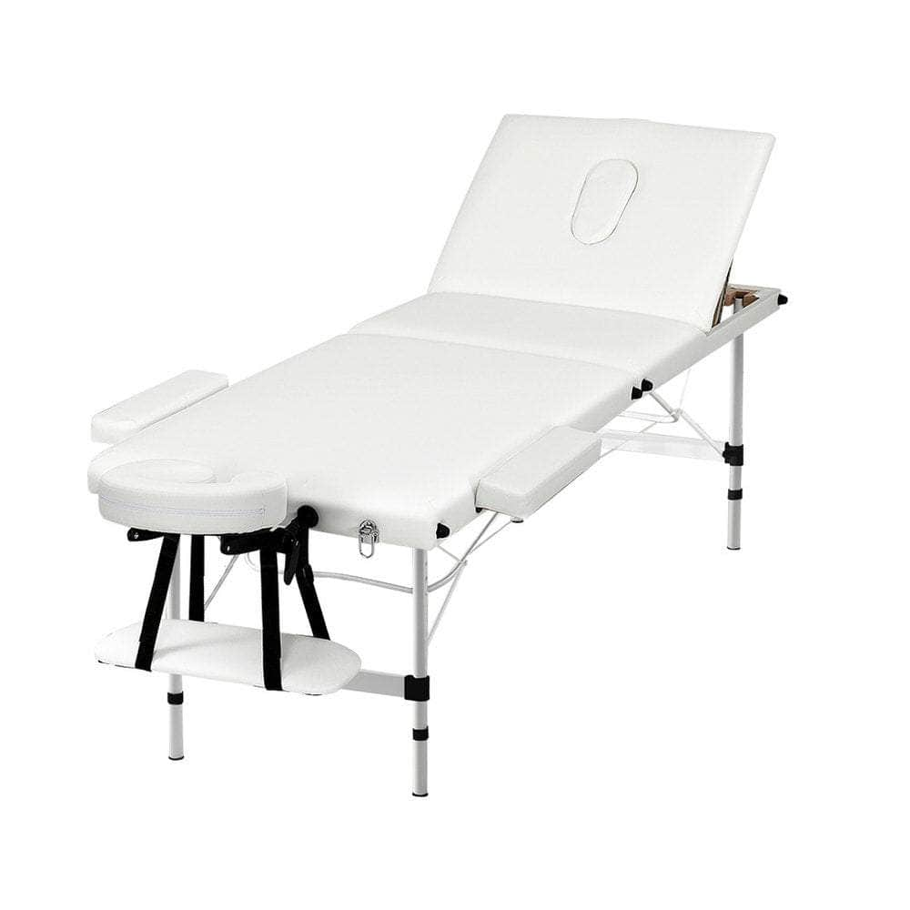 Massage Table 85Cm Portable 3 Fold Aluminium Beauty Bed Black