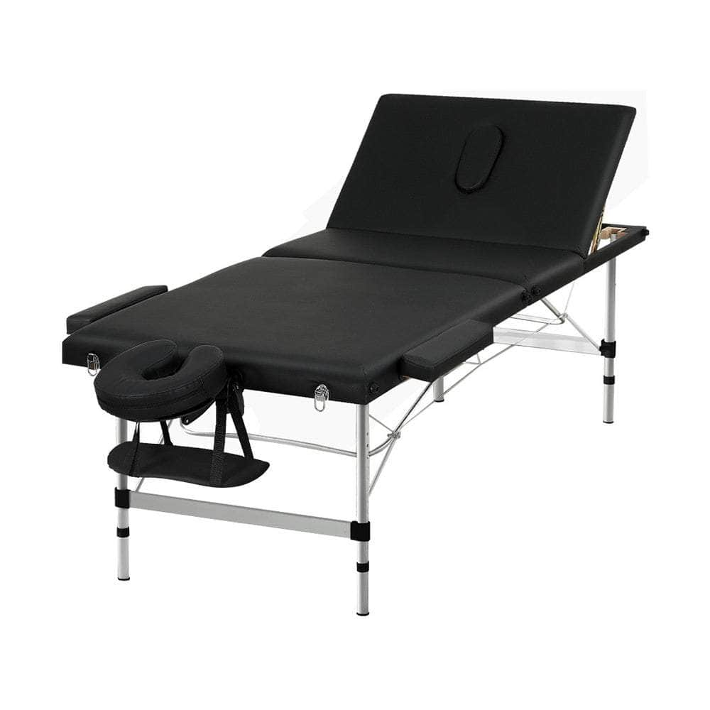 Massage Table 85Cm Portable 3 Fold Aluminium Beauty Bed Black