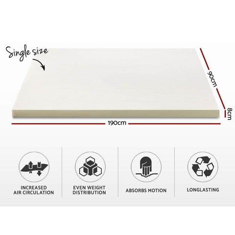 Memory Foam Mattress Topper 8Cm Single