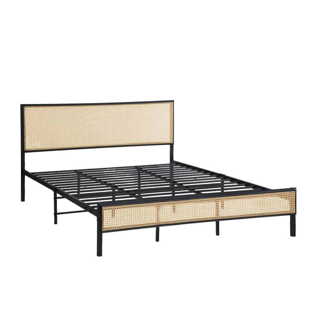 Metal Bed Frame All Sizes with Rattan Board