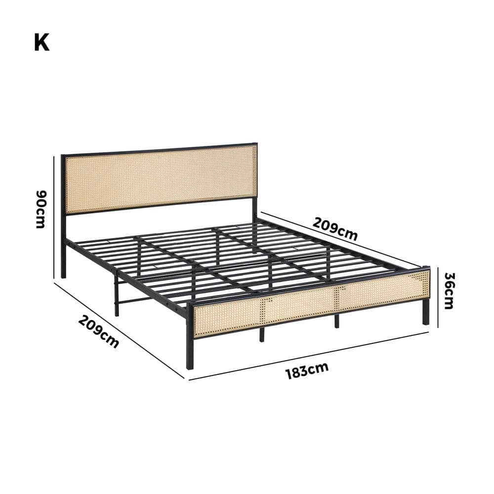 Metal Bed Frame All Sizes with Rattan Board