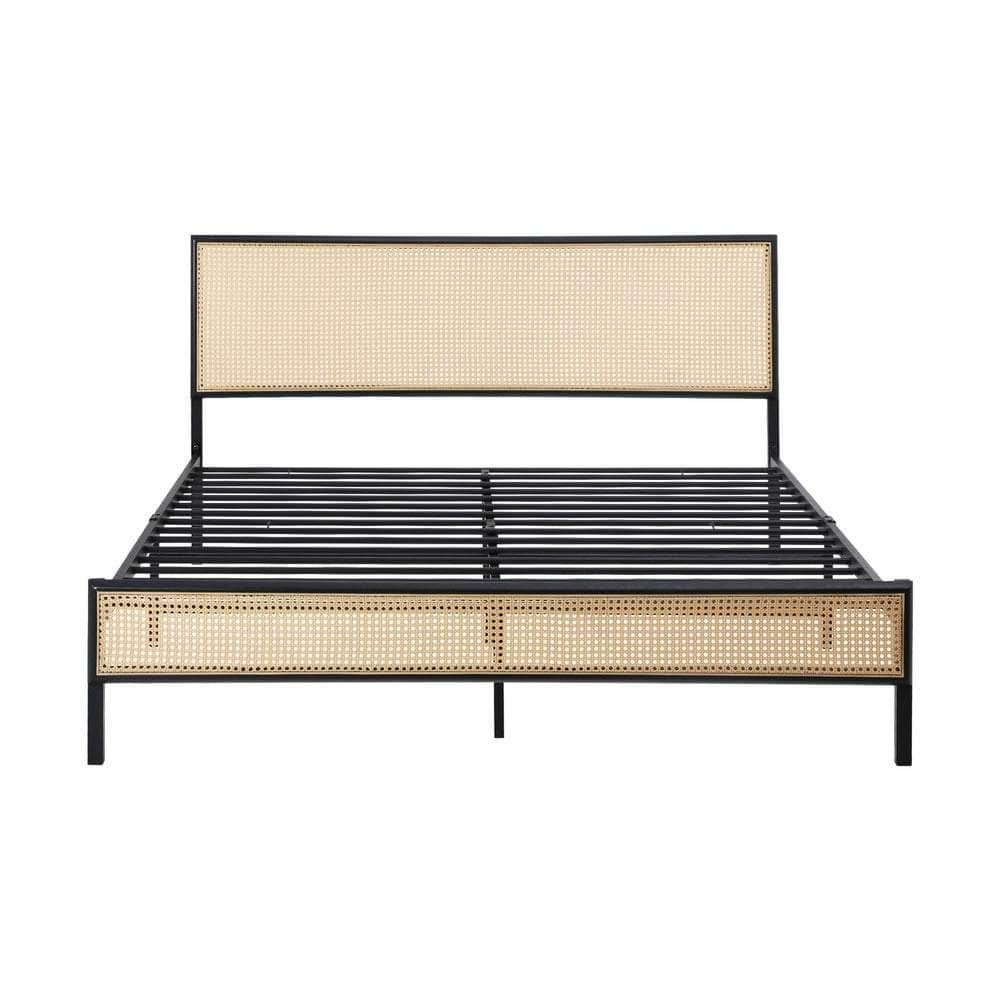 Metal Bed Frame All Sizes with Rattan Board