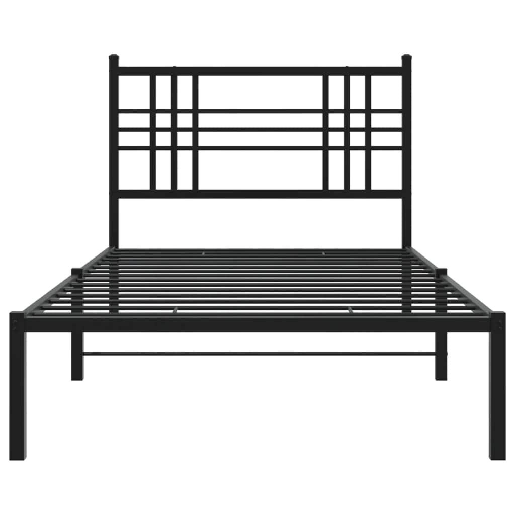 Metal Bed Frame with Headboard Black King Single Size