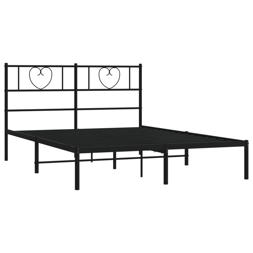 Metal Bed Frame with Headboard-Black Queen