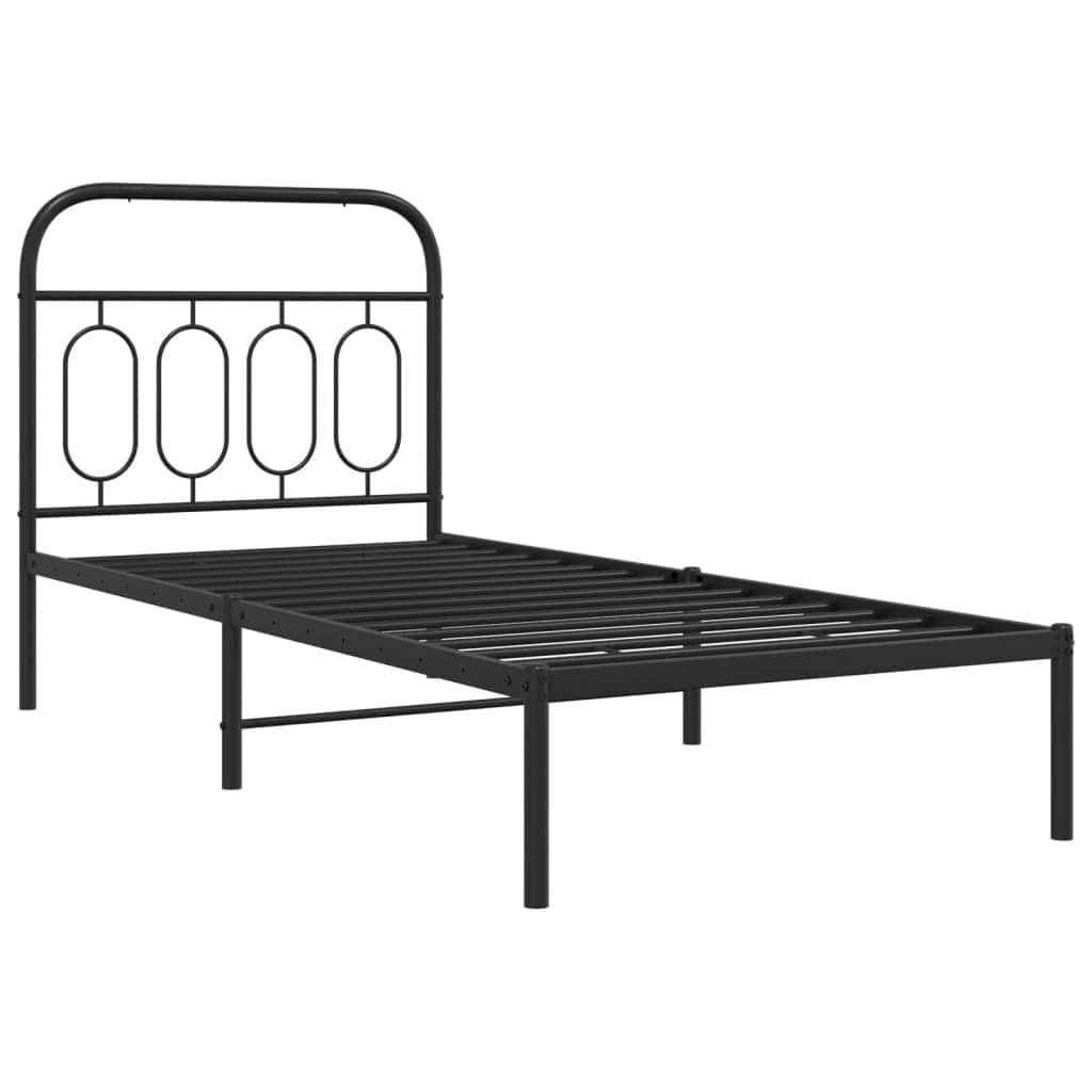 Metal Bed Frame with Headboard Black Single Size