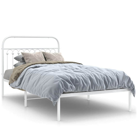 Metal Bed Frame with Headboard, King Single White\Black