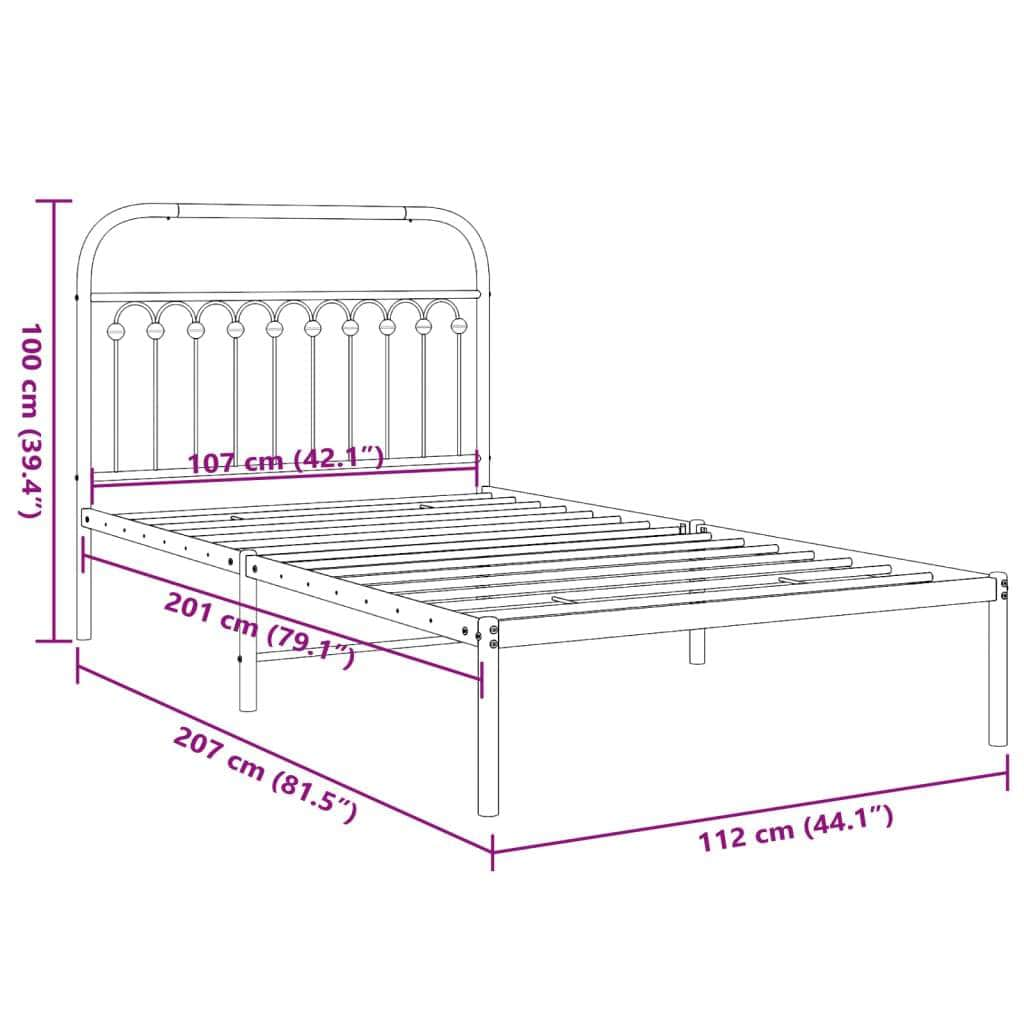 Metal Bed Frame with Headboard, King Single White\Black