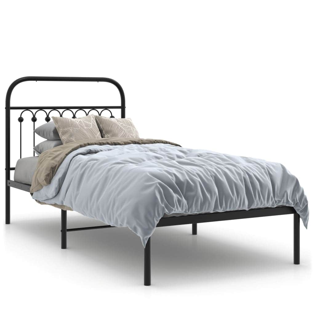 Metal Bed Frame with Headboard, King Single White\Black