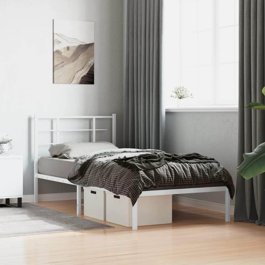 Metal Bed Frame with Headboard White