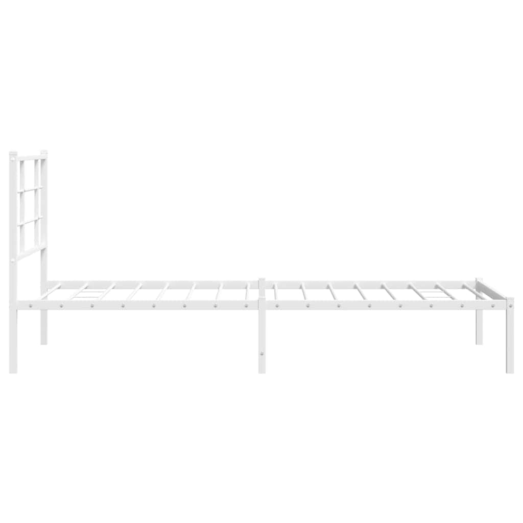 Metal Bed Frame with Headboard White