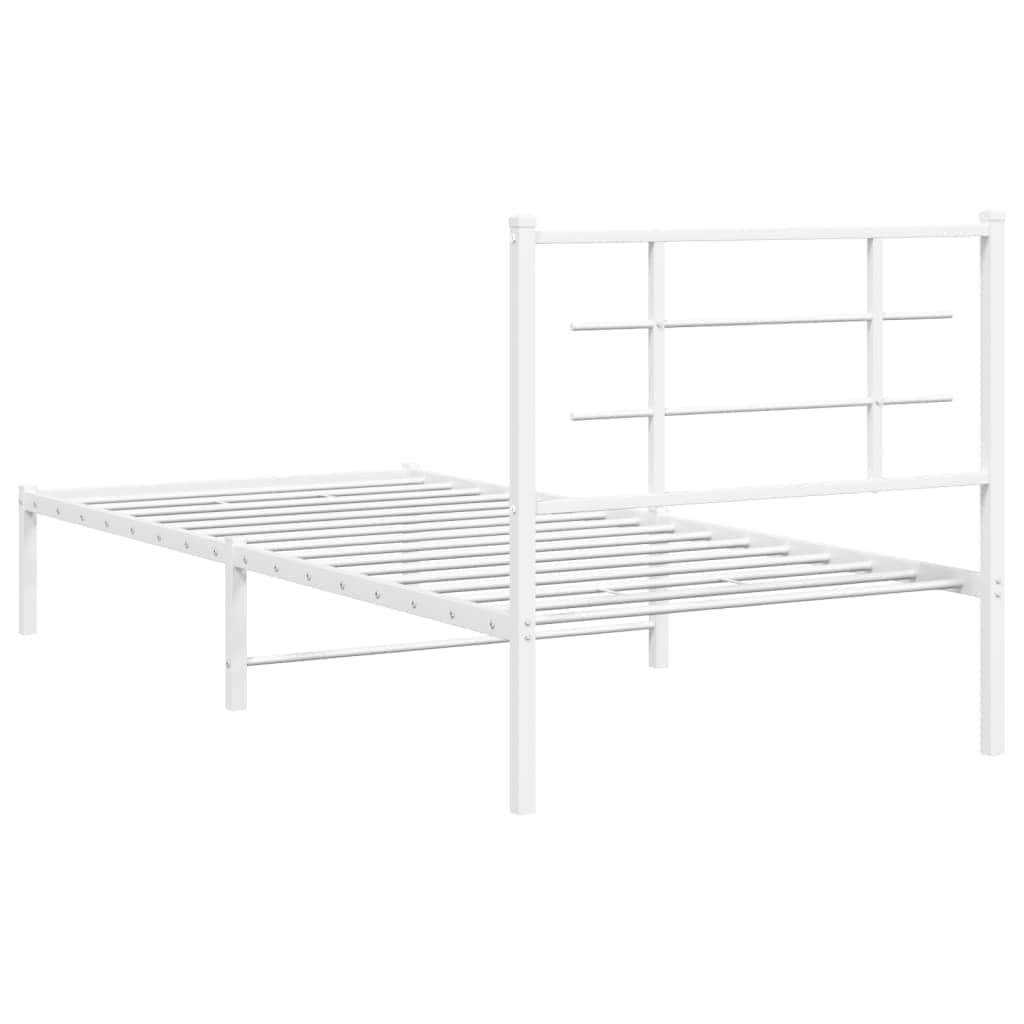 Metal Bed Frame with Headboard White