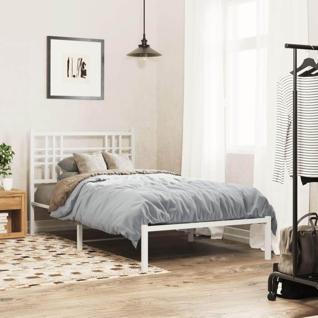 Metal Bed Frame with Headboard White King Single Size