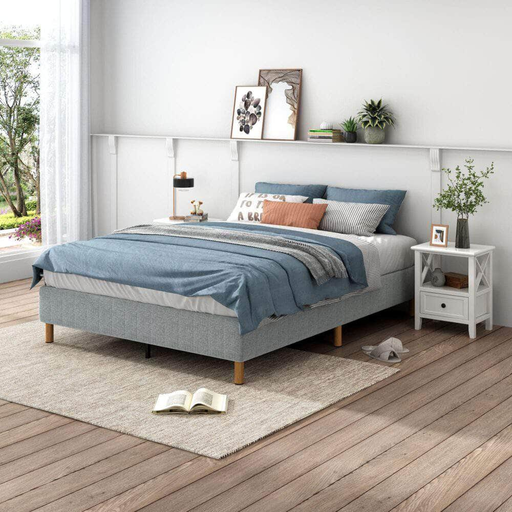 Metal Bedframe Mattress Foundation (Light Grey) – King