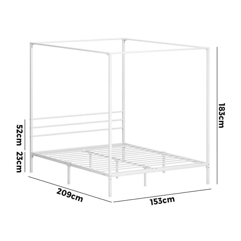 Metal Canopy Bed Frame Double/Queen/Single Size White