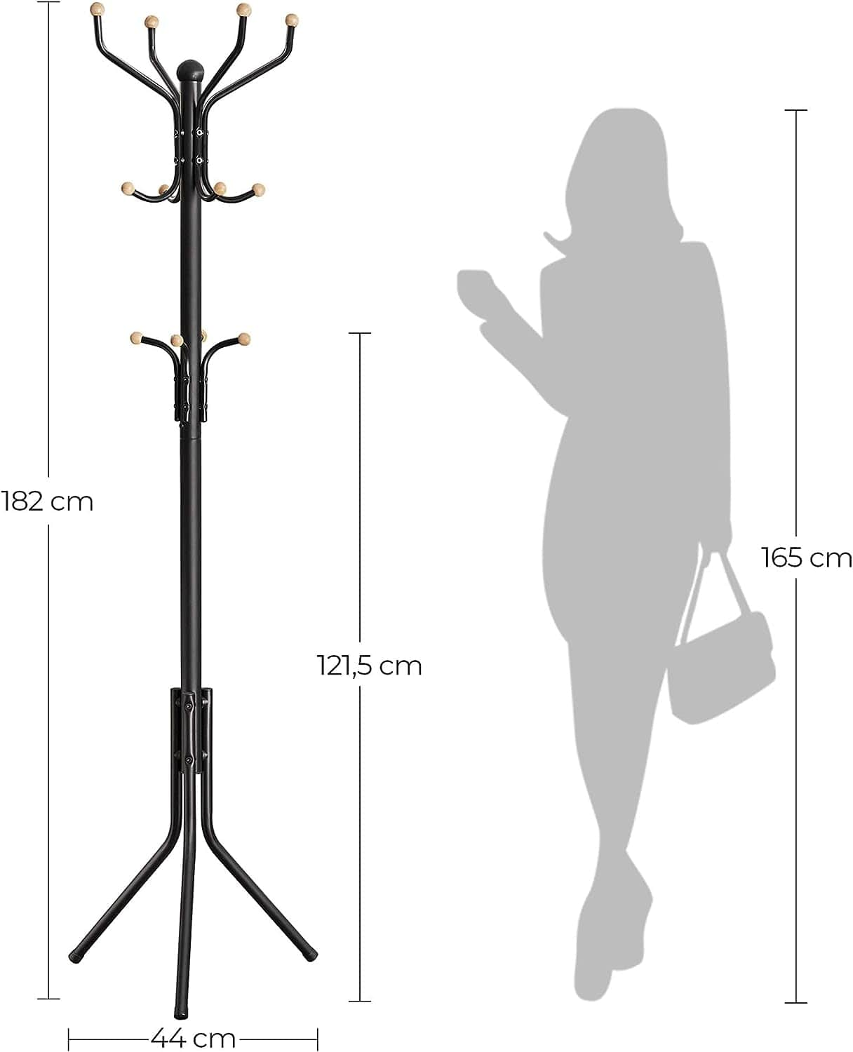 Metal Coat Rack Stand Hat Hanger, Black, 182Cm