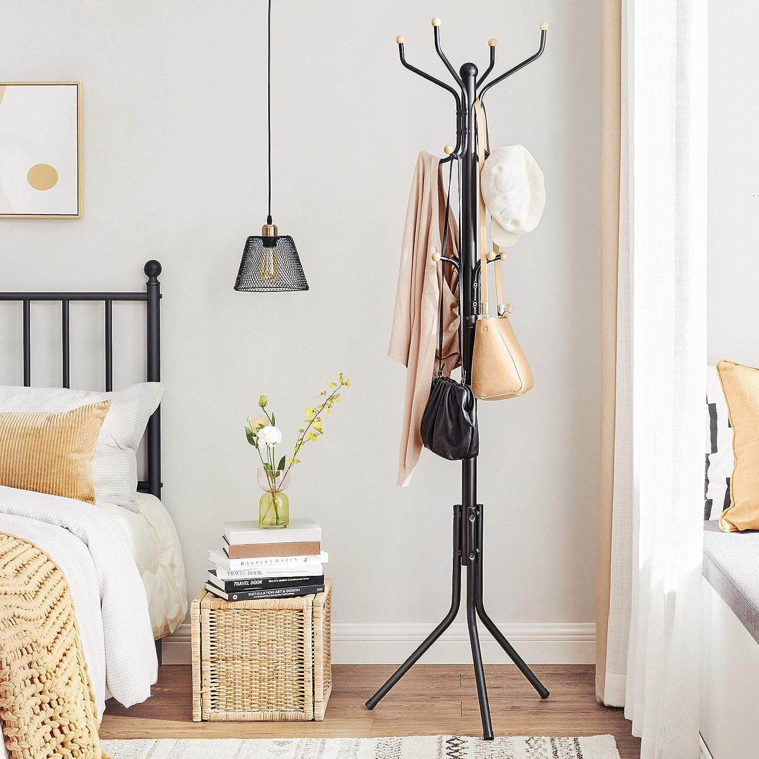 Metal Coat Rack Stand Hat Hanger, Black, 182Cm