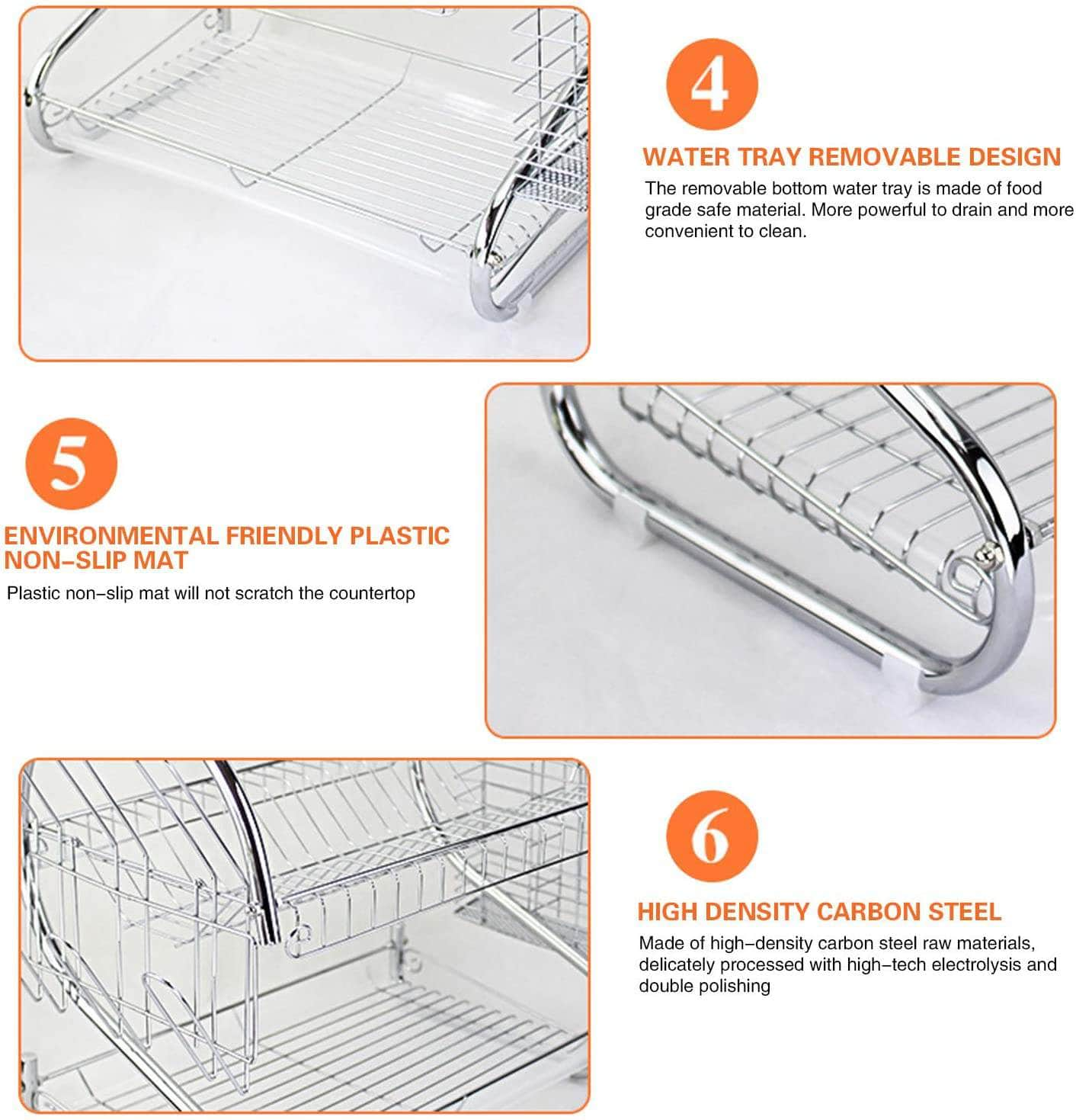 Metal Dish Drying Rack Kitchen-2-Tier With Drain Board