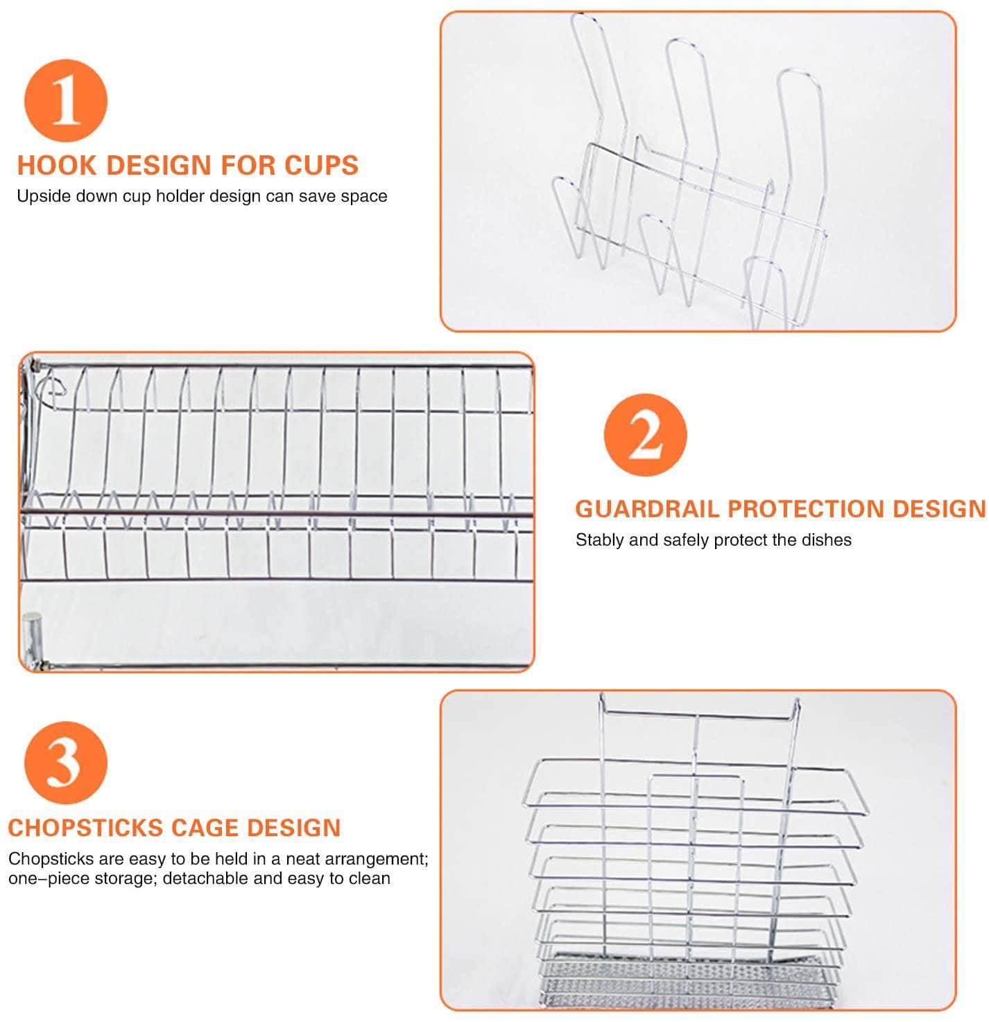 Metal Dish Drying Rack Kitchen-2-Tier With Drain Board